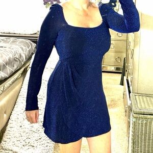 Sparkling Midnight Blue Long Sleeve Wrap Dress